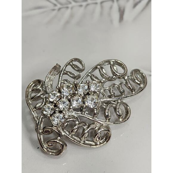 Vintage Clear Rhinestone Mid Century Brooch - Picture 2 of 7